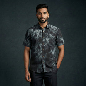 Black - Pure Cotton Half Sleeve Tie-Dye Men Shibori Shirt 53