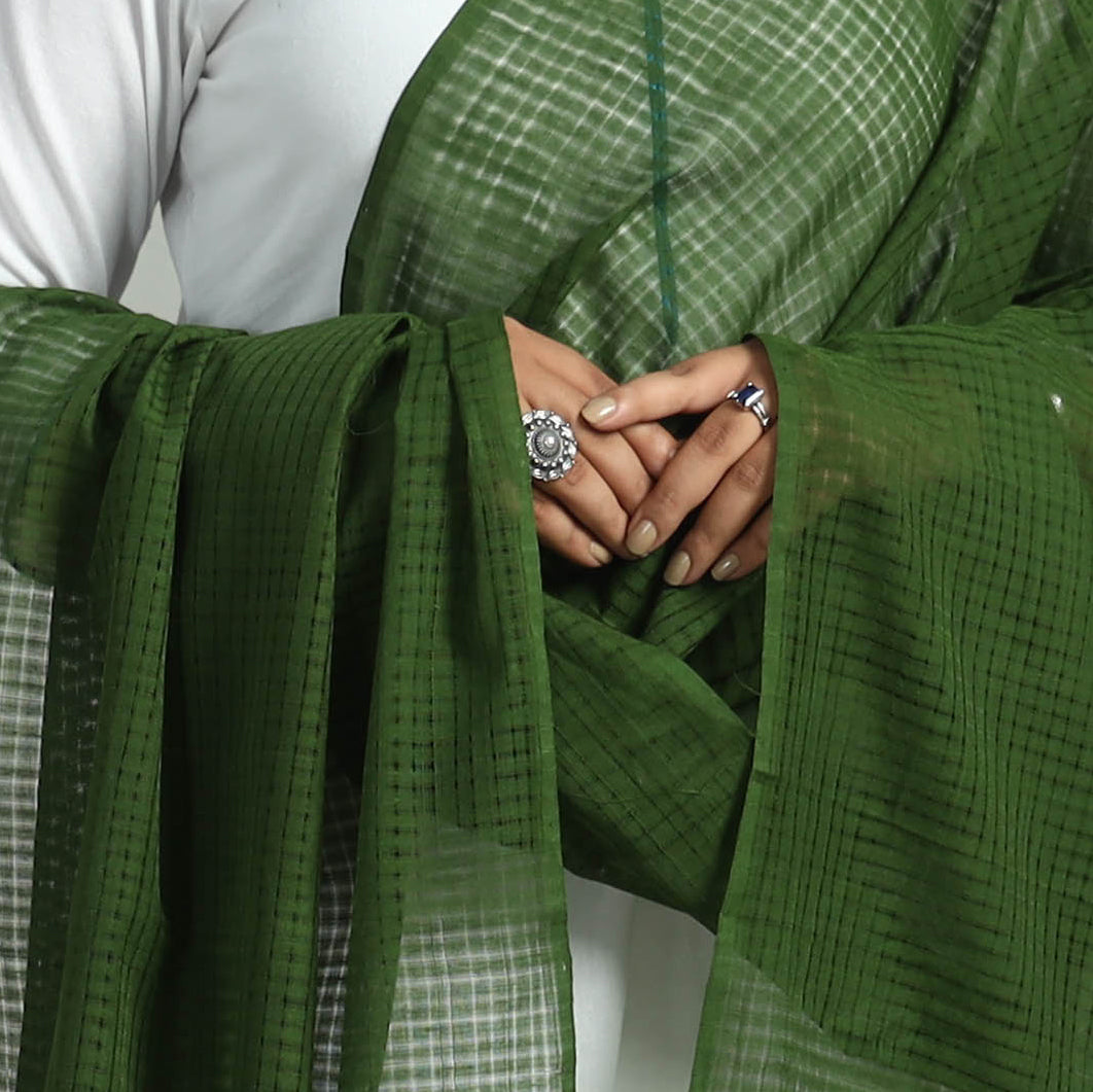 Green - Handloom Missing Checks Cotton Mangalagiri Dupatta 08