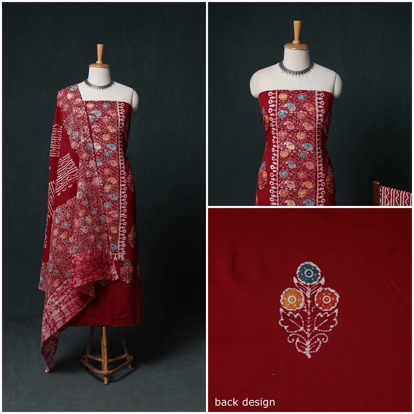 Indonesian Hand Batik Print Cotton 3pc Unstitched Dress Material Suit Set 06
