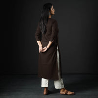 Dark Brown Plain Cotton Long Kurta