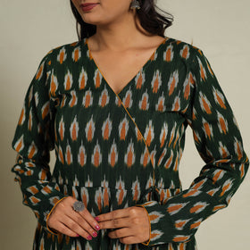 Buy Green Frock Style Cotton Pochampally Ikat Kurta Set 