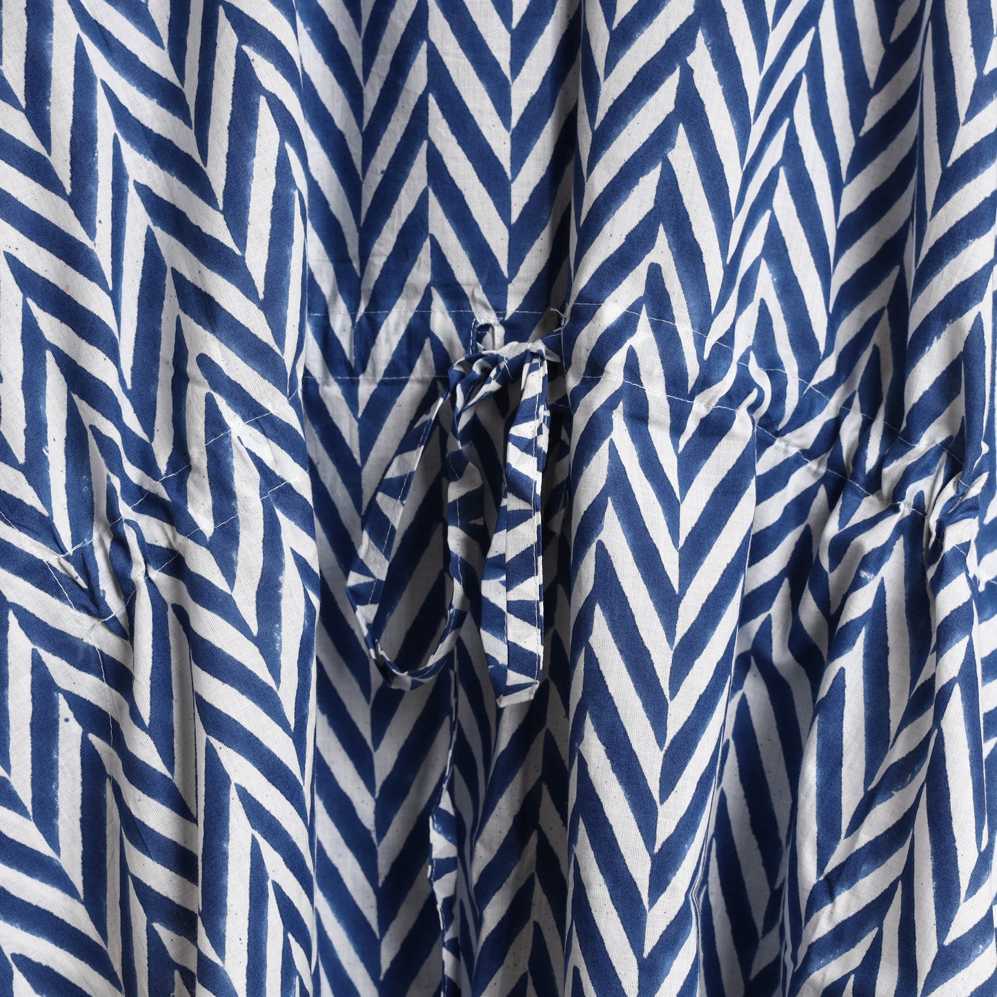 Blue - Hand Block Printed Kaftan & Pyjama Night Suit Set