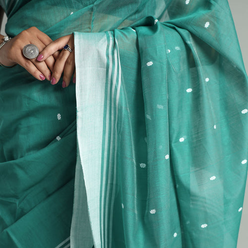 Green - Traditional Chanderi Silk Cotton Handloom Buti Saree 02