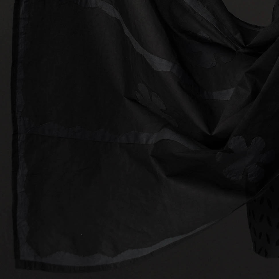 Black - 3pc Barmer Applique Cut Work Cotton Suit Material Set 06