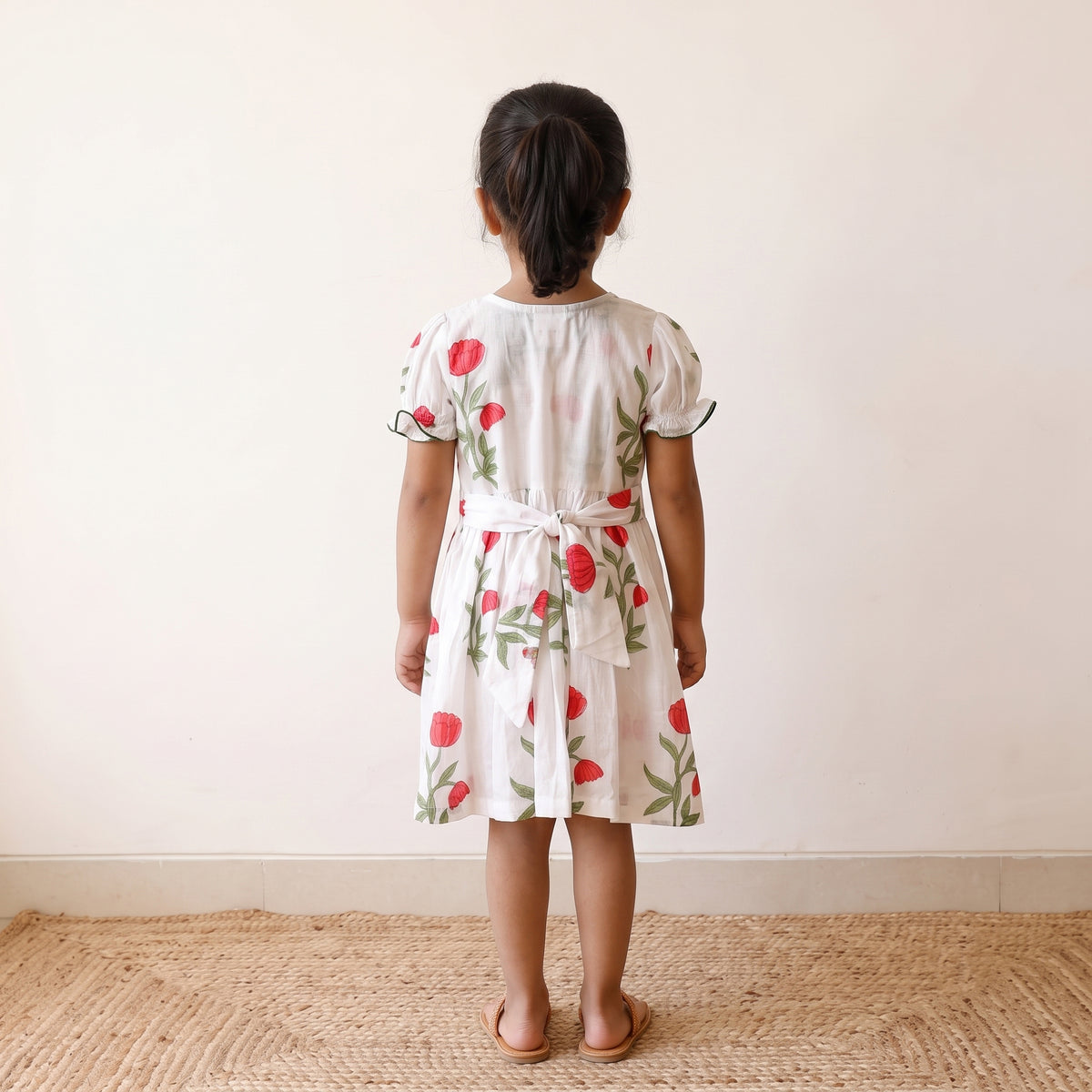 White - pure cotton girls frock dress in sanganeri floral
