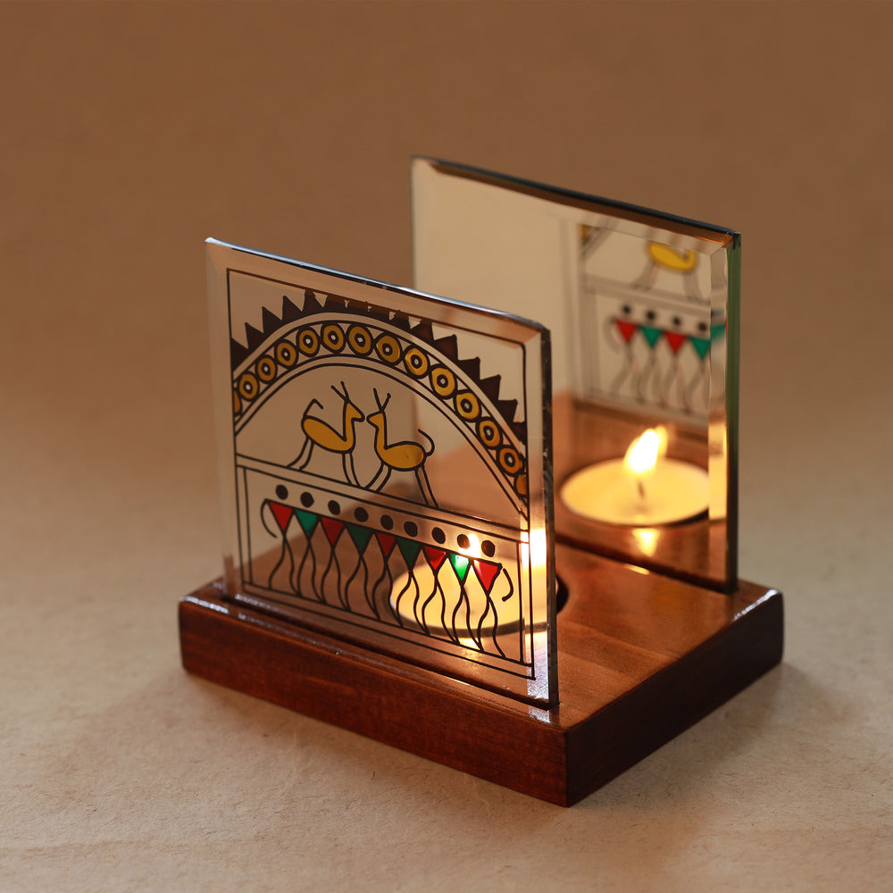 Tejas - Hand-painted Glass Saura T Light Holder