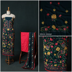 Hand Embroidered Georgette 3pc Unstitched Dress Material Suit Set 04
