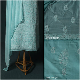Lucknowi Chikankari Hand Embroidered Cotton 3pc Unstitched Dress Material Suit Set 04
