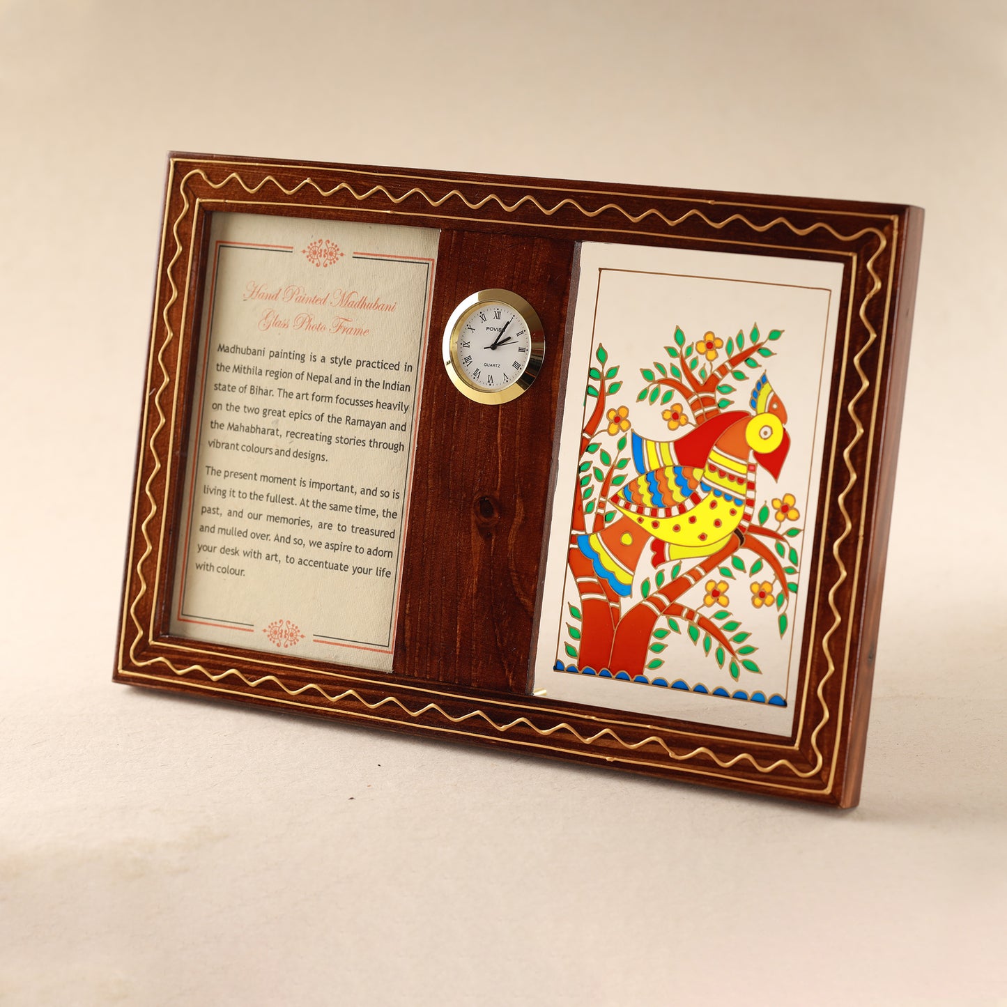 Maruk - Madhubani Glass Photo Frame with Clock