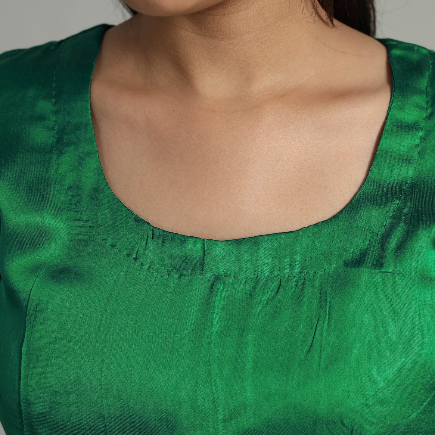 Green - Modal Silk Plain Stitched Blouse 03