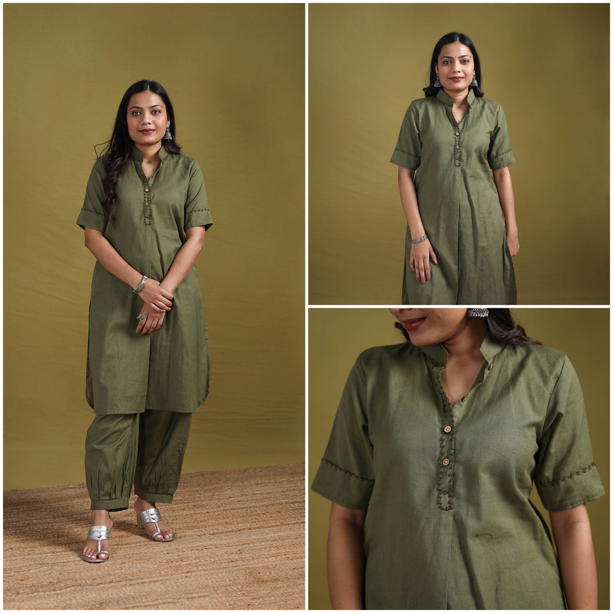 Hand Embroidered Flex Cotton Plain Straight Kurta & Afghani Salwar Set for women 03