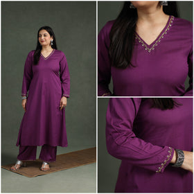 Plain Banana Fiber Soft Cotton Bead Work A-Line Kurta with Palazzo Set for women 08