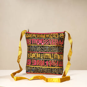 Yellow - kutch ahir embroidery mashru cotton sling bag