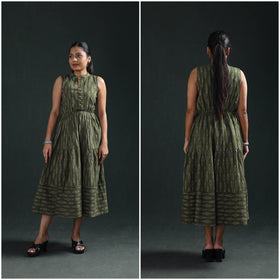 Pochampally Ikat Cotton Sleeveless Tiered Long Dress for Women 09