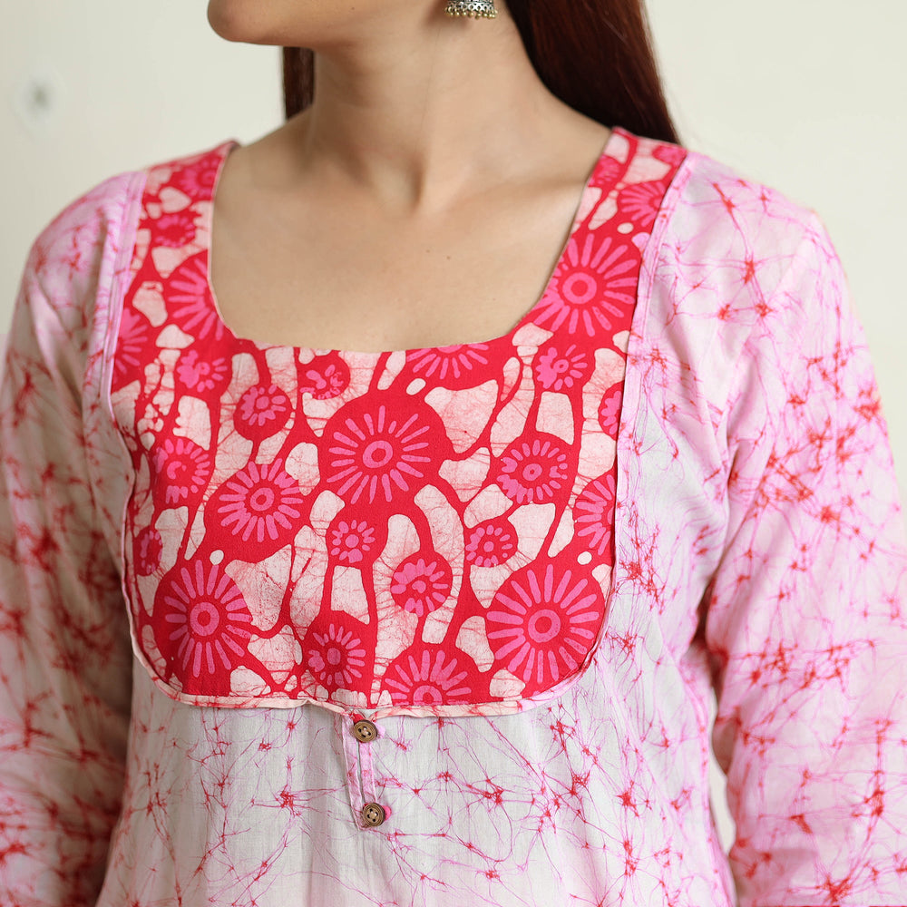 Pink - Kutch Batik Printed Cotton A-Line Kurta