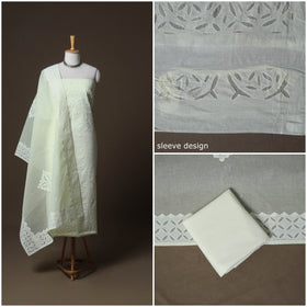 Applique Cutwork Cotton Unstitched Dress Material: Kurta, Bottom & Dupatta 04