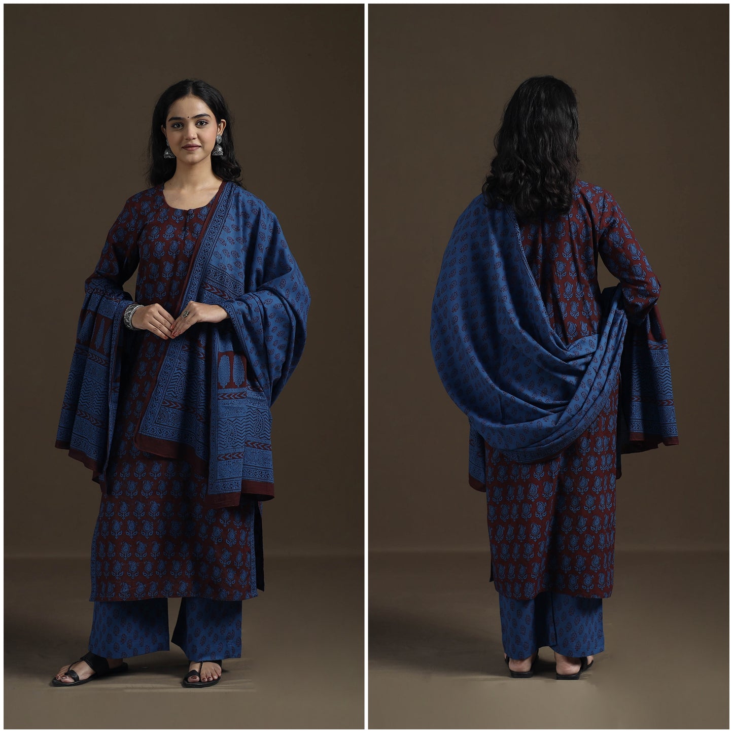 Natural Dyed Hand Block Bagh Print Cotton Suit Set with Dupatta for Women 28