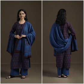 Natural Dyed Hand Block Bagh Print Cotton Suit Set with Dupatta for Women 28