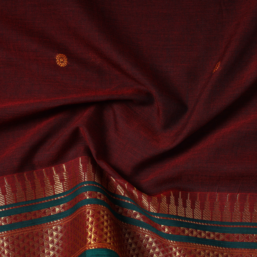 Maroon - Prewashed Dharwad Mercerised Cotton Zari Border Fabric 06