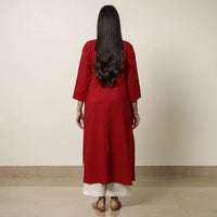 Maroon - Plain Cotton Pintuck Long Kurta 27