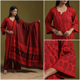 Natural Dyed Hand Block Bagh Print Cotton Suit Set with Dupatta for Women 05