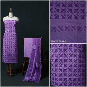 Purpel - Barmer Applique Cutwork Cotton 3pc Unstitched Dress Material Suit Set 04