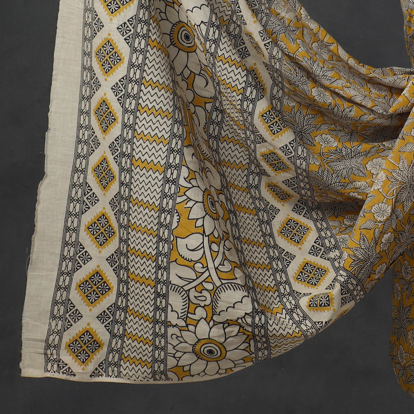 Yellow - 3pc Kalamkari Print Cotton Dress Material 01