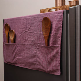Purple Kantha Stitch Cotton Fridge Cover with Pockets
