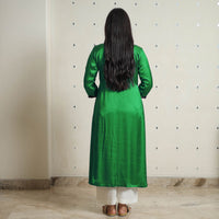 Green - Plain Modal Silk A-Line Kurta with Bandhani Patchwork 07