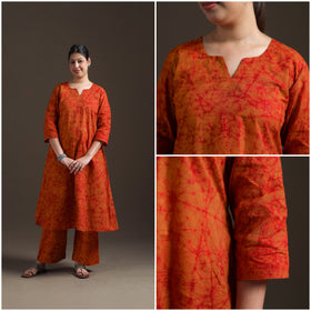 Hand Batik Print Cotton A-Line Kurta with Palazzo Set for women 03