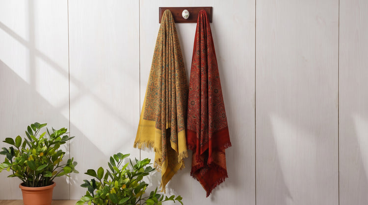 Handloom Cotton Bath Towels in Ajrakh Block Prints
