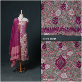 Lucknowi Chikankari Hand Work Unstitched Dress Material: Kurta & Dupatta with Jewellery 03