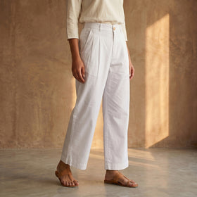 White - Cotton Lycra Elasticated Plain Pant for Women 04