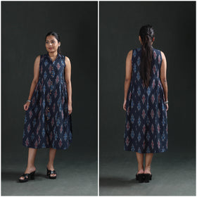 Pochampally Ikat Cotton Sleeveless Buttoned Down Long Dress for Women 15