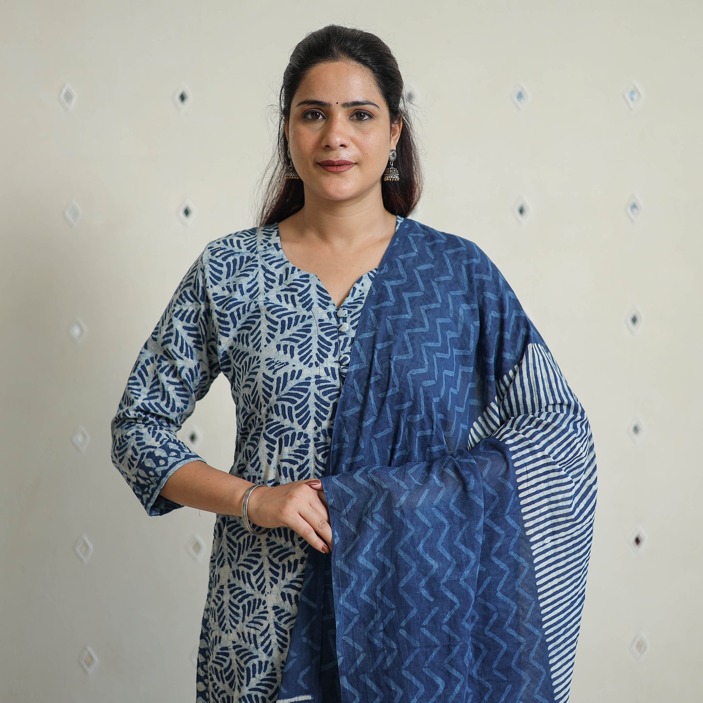 Blue - Hand Block Print Indigo Bagru Cotton Suit Set 03