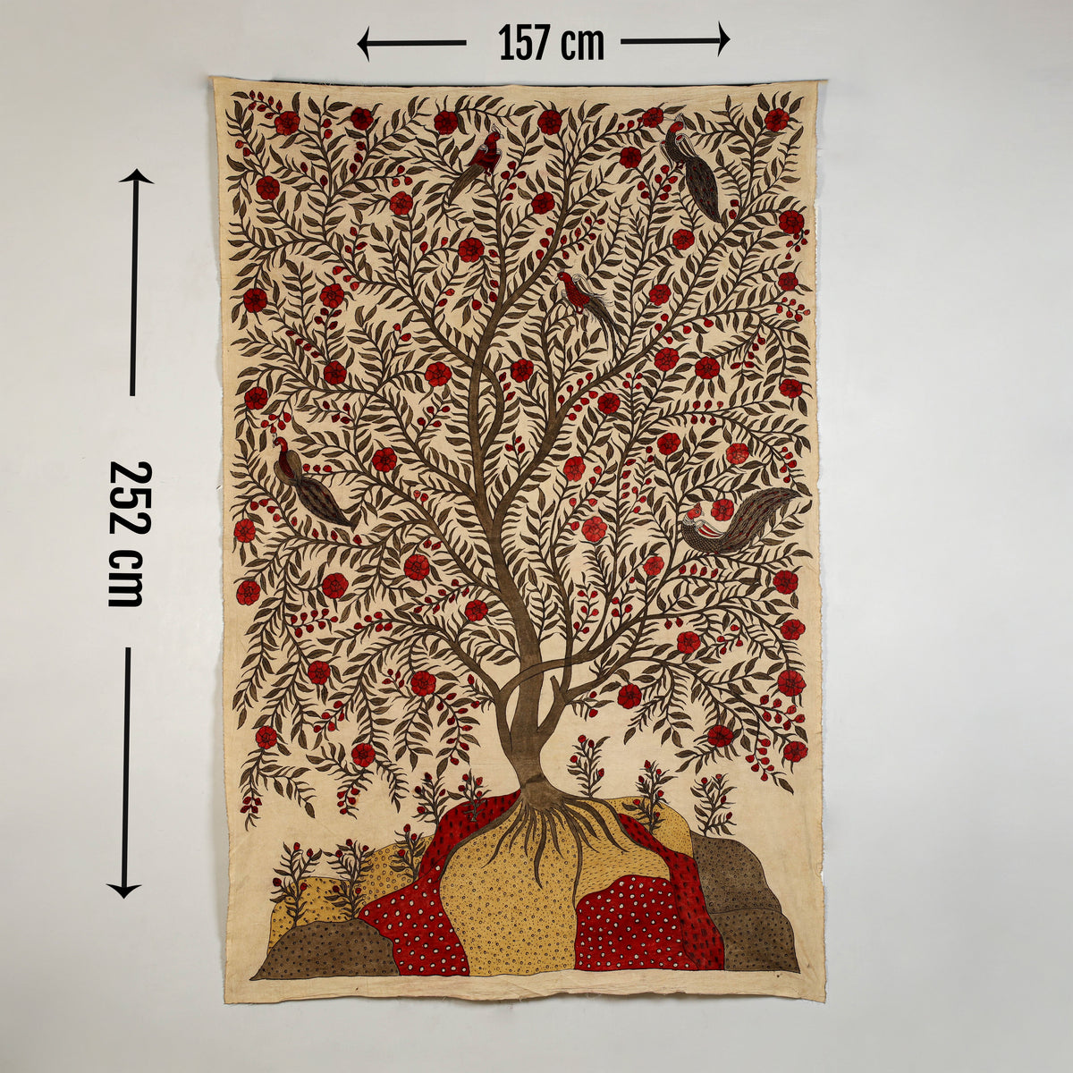 Srikalahasti Kalamkari Art Wall Hanging with Tree of life Motif by Ghanshyam Sarode (99 x 62 in) 21