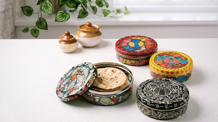 Bengal Patua Folk Art Handpainted Stainless Steel Casseroles