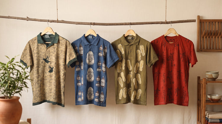 Bindaas Art Block Prints Natural Dyed Cotton T-Shirts