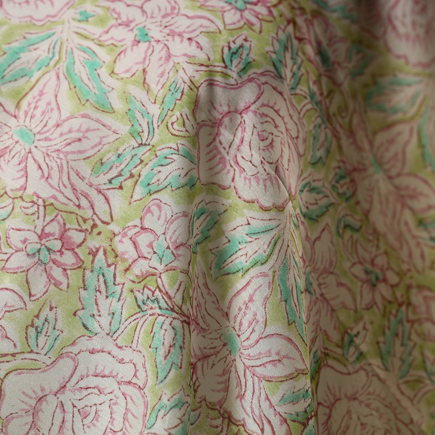 Green - chanderi silk sanganeri fabric 02 - handcrafted