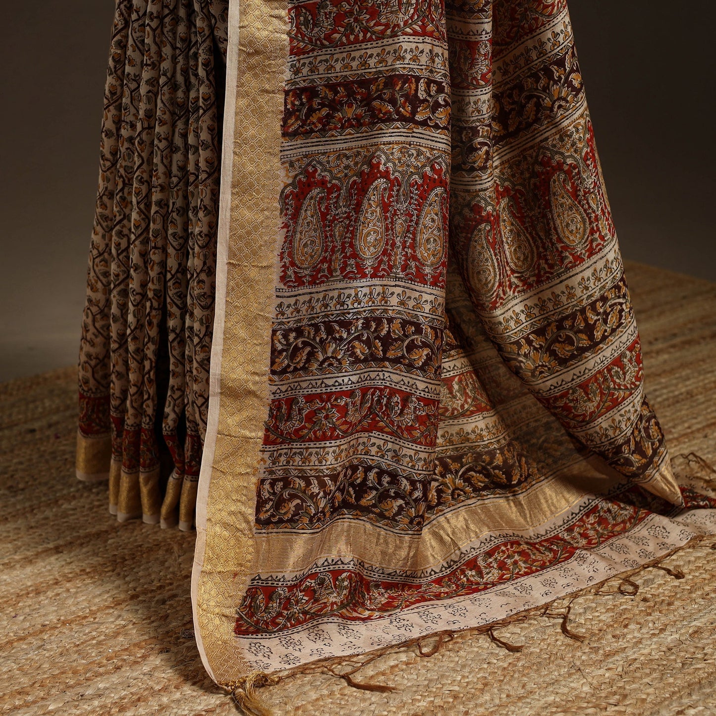 Brown - natural dyed pedana chanderi silk kalamkari saree