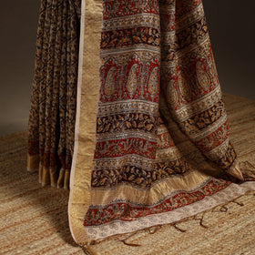 Brown - natural dyed pedana chanderi silk kalamkari saree