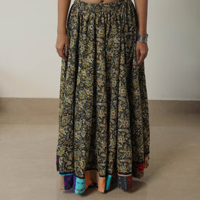 Multicolor - Green - Bagru Block Printed 24 Kali Patchwork Cotton Long Skirt 20