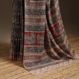 Black - natural dyed pedana cotton kalamkari saree 24