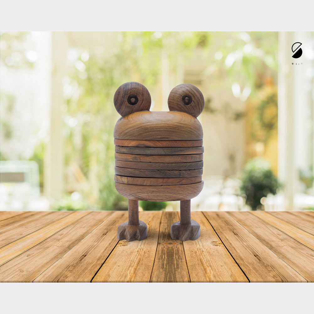 Handcrafted Wooden Frog Coaster ( Set of 6)