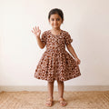 Brown - pure cotton girls frock dress in batik block prints