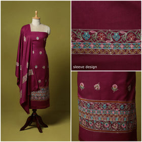 Purple - 3pc Embroidered Merino Wool Unstitched Dress Material 62