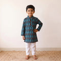 Blue - kids pure cotton kurta in bagru block prints (3-4