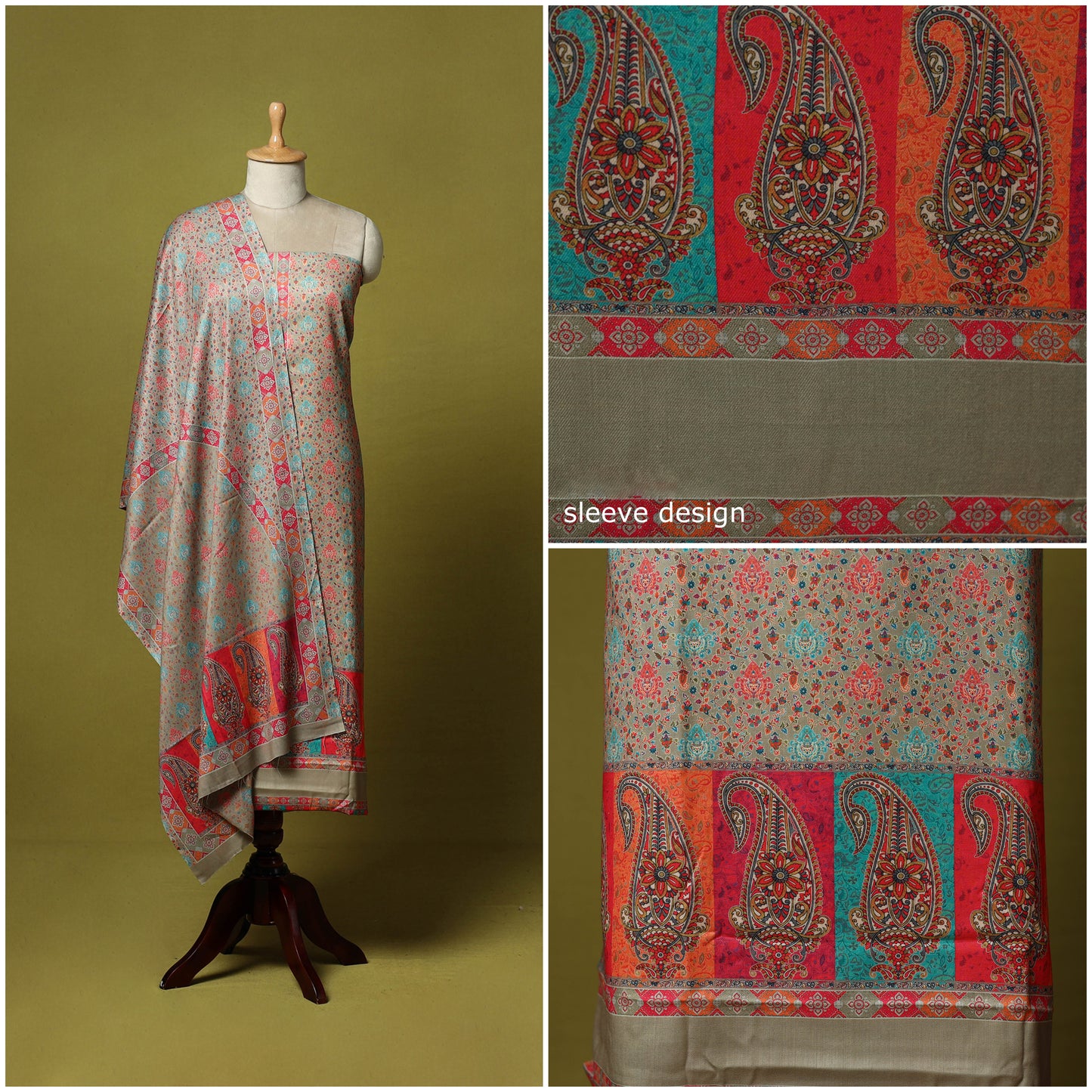 Multicolor - 3pc Digital Print Merino Wool Unstitched Dress Material 66