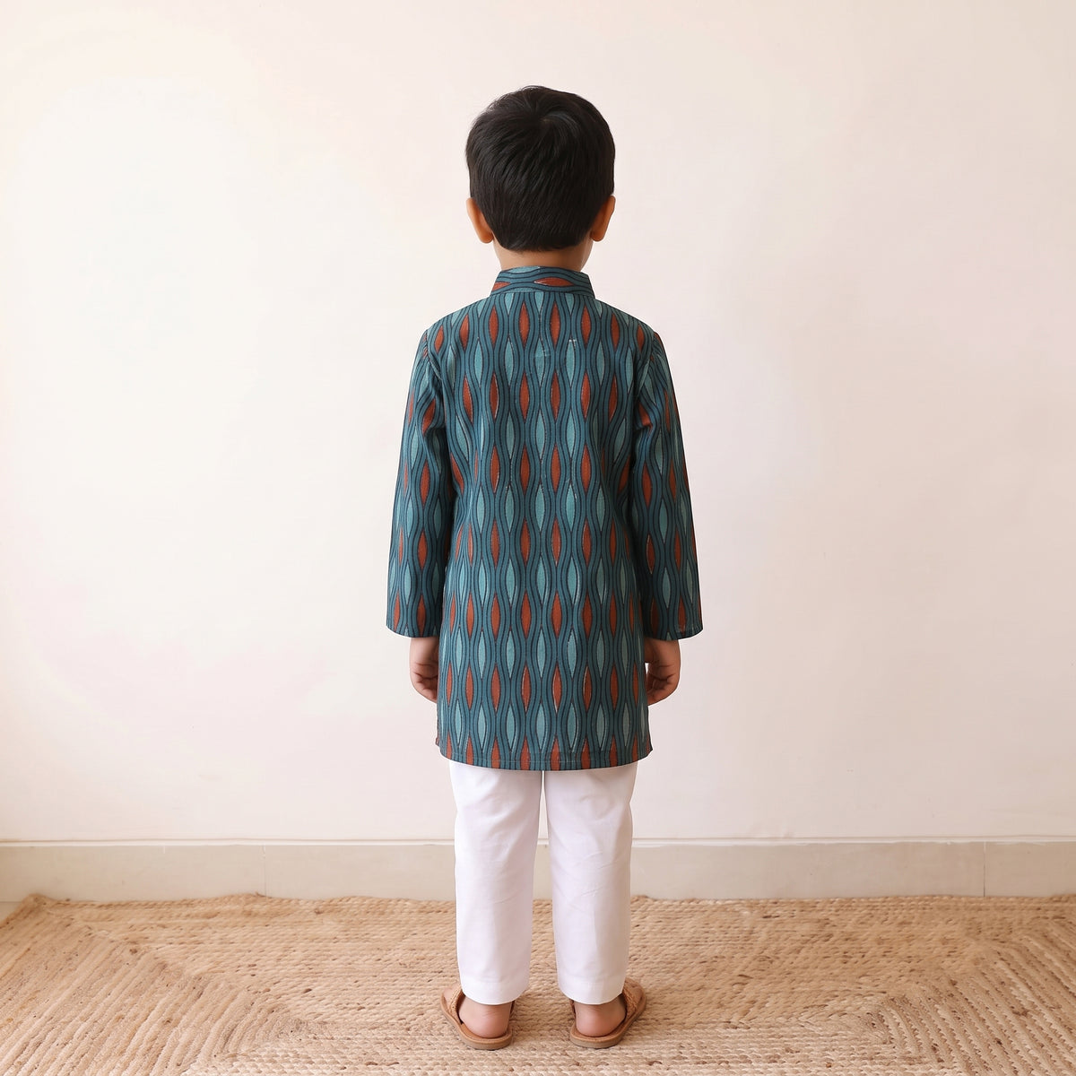 Blue - kids pure cotton kurta in bagru block prints (3-4