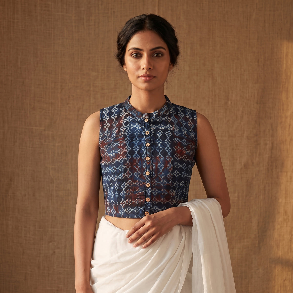 Ajrakh Hand Block Print Modal Silk Sleeveless Readymade Blouse 11